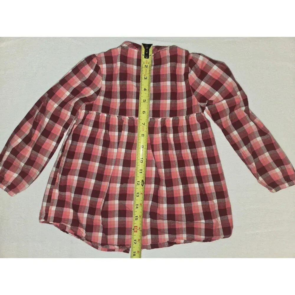 Oshkosh B'Gosh 100% Cotton Red & Pink Plaid Button Up Long Sleeve Shirt Size 5